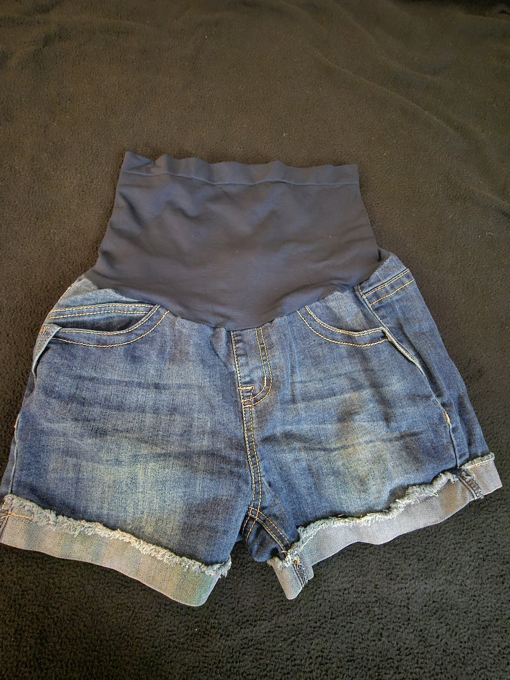 Maternity Denim Shorts with Navy Belly Band